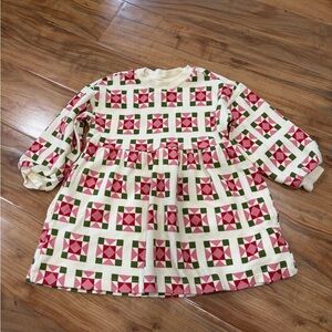 Hanna Andersson Cream Quilted Dress with Red & Green Star Blocks